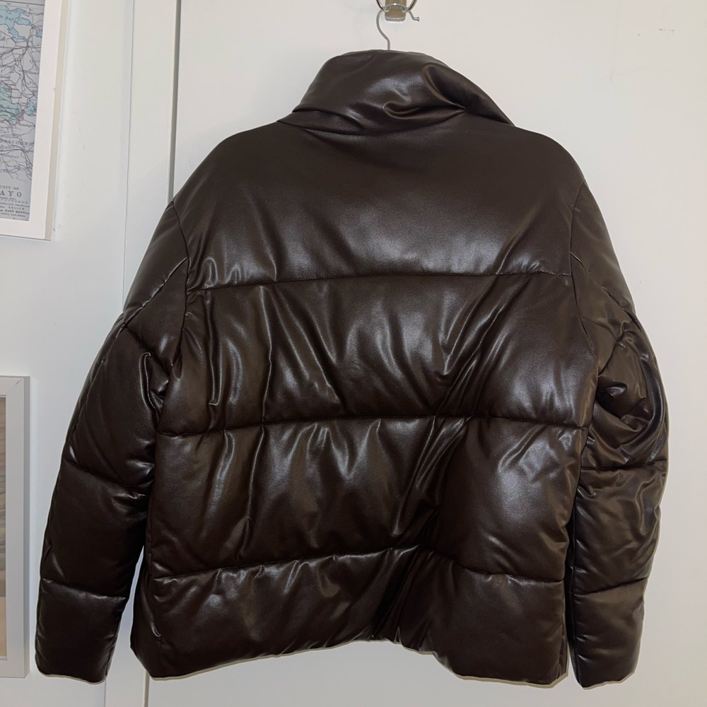 Zara brown faux leather puffer jacket